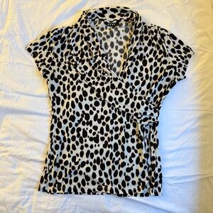 DKNY Black and White Dalmatian Print Wrap Top